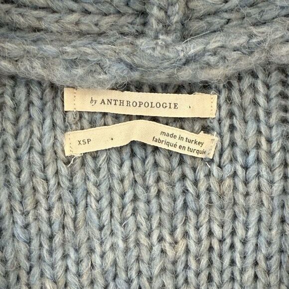 Anthropologie Nuria Cable Knit Cardigan Sweater Blue Women XS Petite Cozy Fuzzy - Picture 8 of 11
